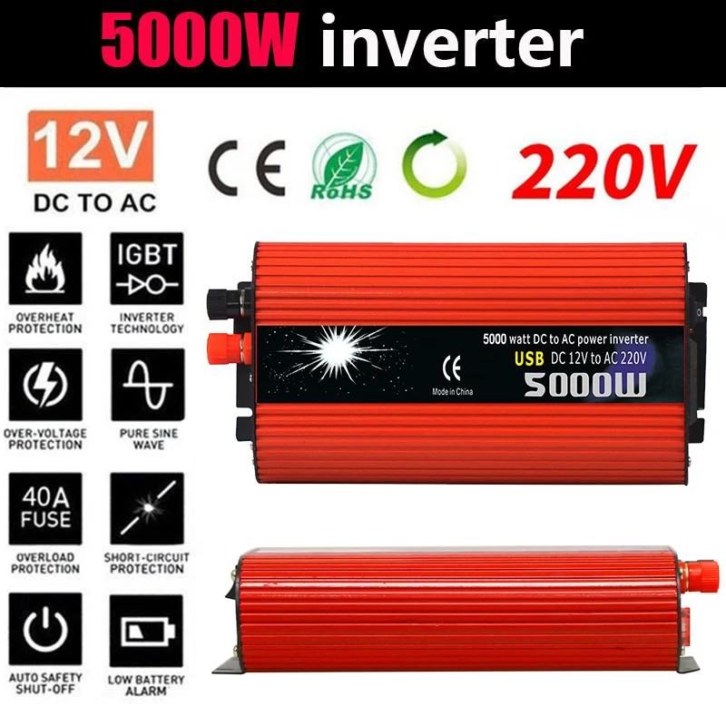 

2018 Car Inverter 12V 220V 5000W Converter Transformer DC 12V To AC 220V High Performance Power Car Inverter Adapter
