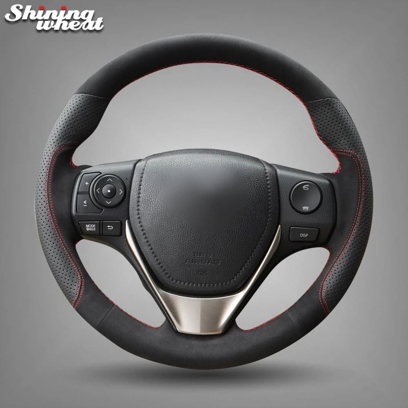 Shining wheat Black Leather Suede Steering Wheel Cover for Toyota RAV4