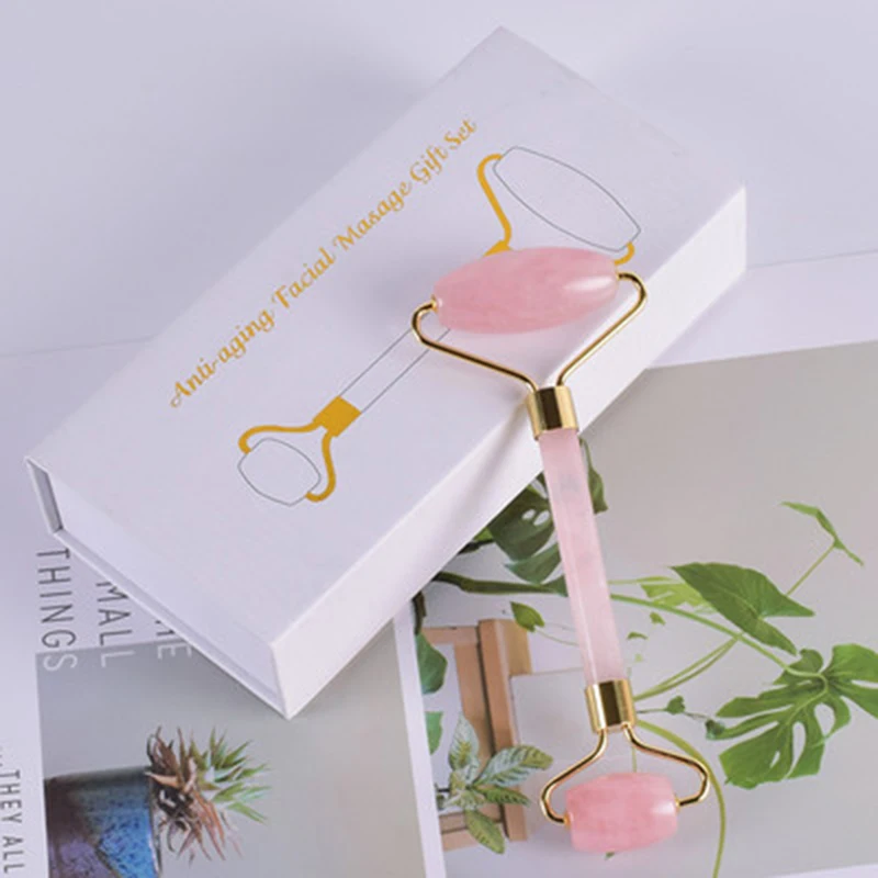 

Rose Quartz Roller Slimming Face Massager Lifting Tool Natural Stone Facial Massage Green Jade Roller with Box Skin Massage