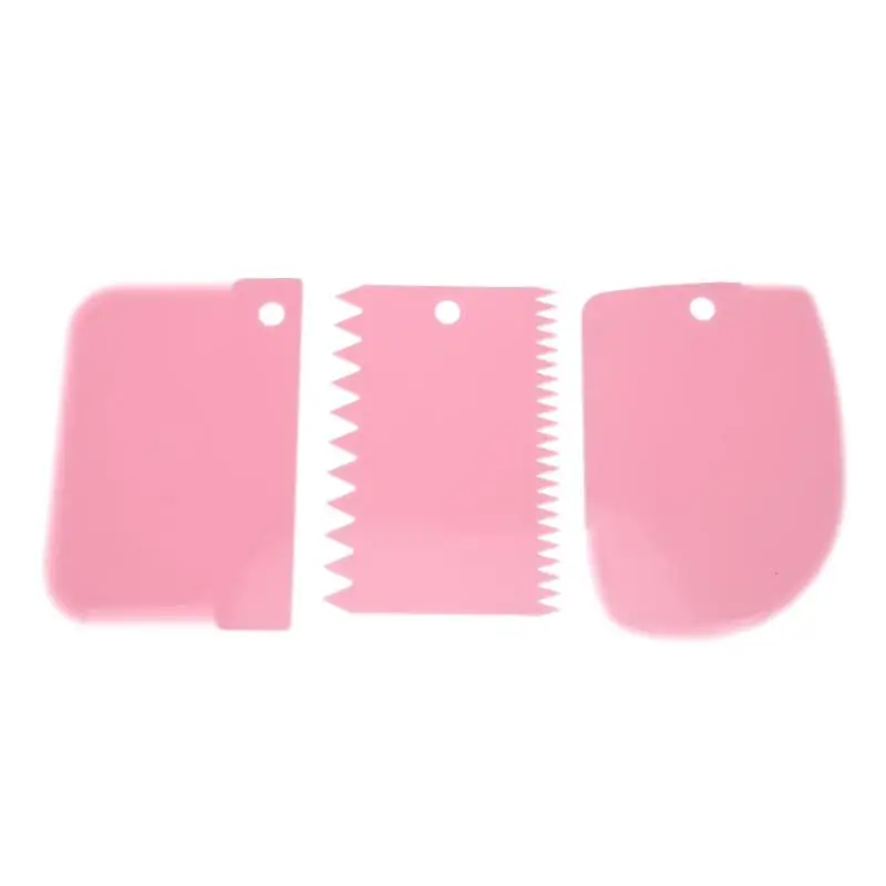 3 шт. скребок для теста лопатка для глазури пластиковые украшения торта посуда для выпечки кондитерские шпатели с лезвием резак DIY инструмент для выпечки - Цвет: Розовый
