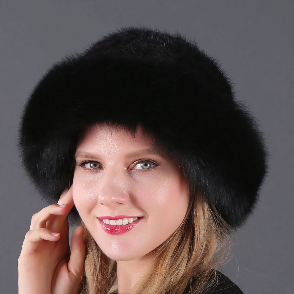 6 Русская зима, норковая кашемировая женская шапка, Лисий мех, Панама, шапка Skullie, женская мода, шерсть, вязаный головной убор, теплая хлопковая шапка - Цвет: 6