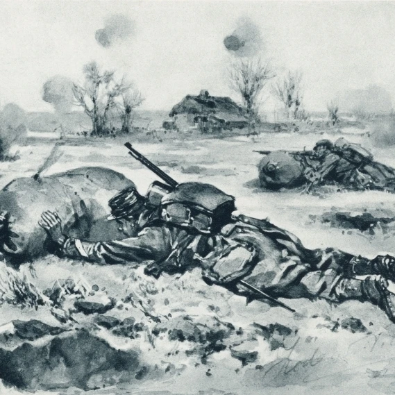 Trench Defences Used As Cover For Advancing Troops French Soldiers Rolling Sandbags Before Them When Moving Against The