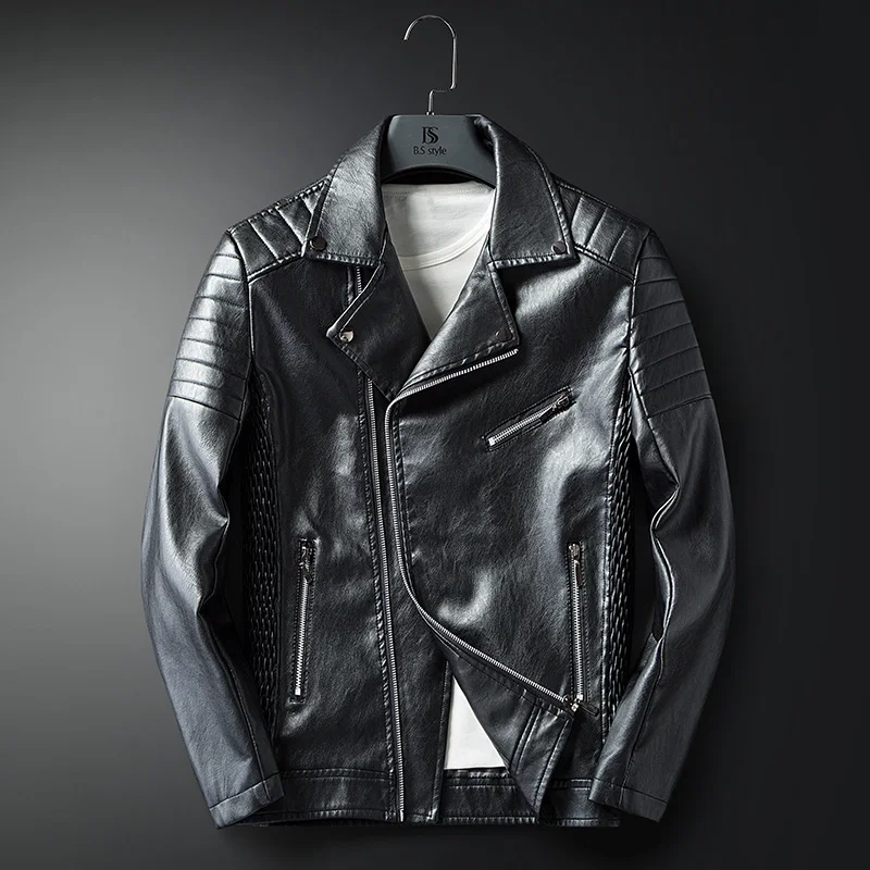 

Leather Jacket Fashion Style Spring Autumn PU Leather Coats Overcoat Male Casual Slim Fit Leather Jacket Tops Men's jacket