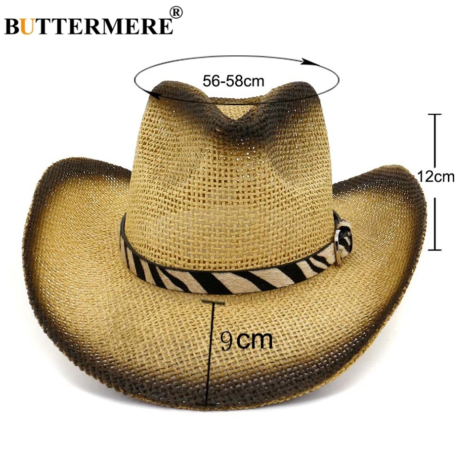 BUTTERMERE Женские соломенные шляпы Женская Off-white Sun Hat ковбойская Женская Зебра шаблон ремень большой полями Женская британская летняя пляжная