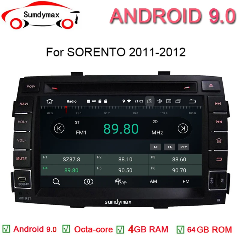 Excellent Android 9.0 car dvd player for kia sorento 2009 2010 2011 2012 with car stereo gps nagavition headunit octa core 4G+64G 0