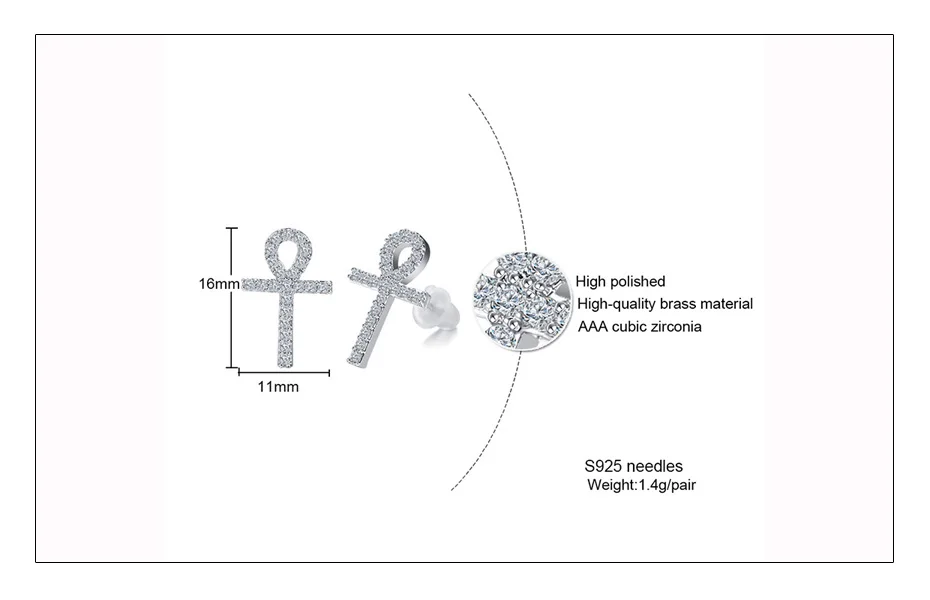 Meaeguet Paved Cubic Zirconia Ankh Cross Drop Earrings High Quality Silver Color Earring Jewelry For Women Pendientes (5)
