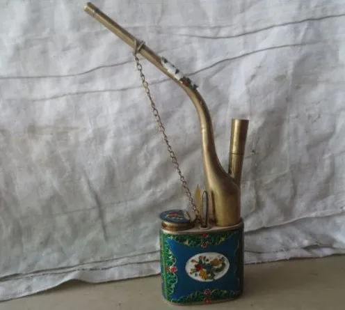 

Metal Crafts Tibet Old Style Working White Copper Cloisonne Smoking Pipe fast Shipping