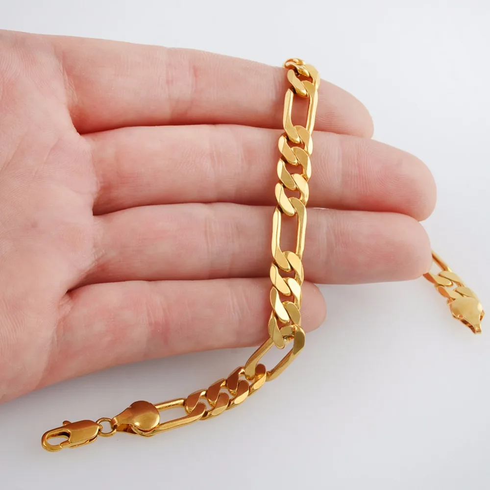 Anniyo ONE PIECE /Men Chain Bracelets Gold Color & Copper Bangles for Women Figaro Chains GP Link Bracelet Jewelry Gifts #064202