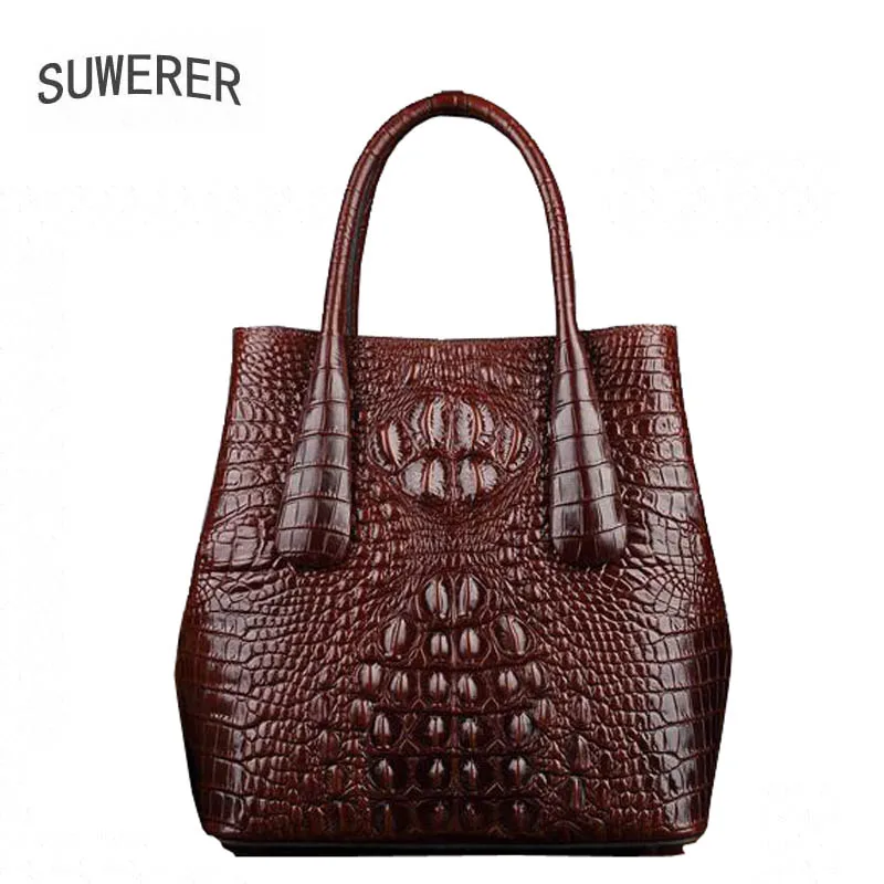 

SUWERER Superior cowhide women Genuine Leather bags luxury women bag handbags fashion Crocodile pattern women leather bag