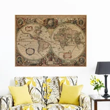 Mapa del mundo Retro mapa del Océano náutico papel Kraft clásico póster pared pegatina de gráfico antiguo hogar Mapa de decoración mundo