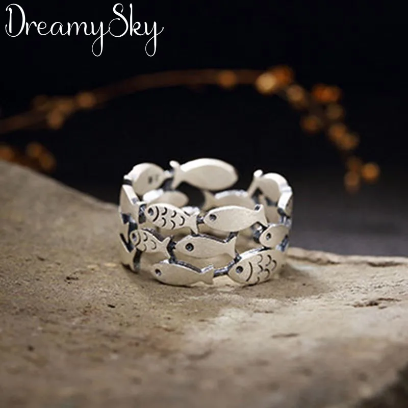

2019 Bijoux 925 Sterling Silver Fish Rings For Women Christmas Gifts Adjustable Open Ring Ladies Boho Jewelry Anillos