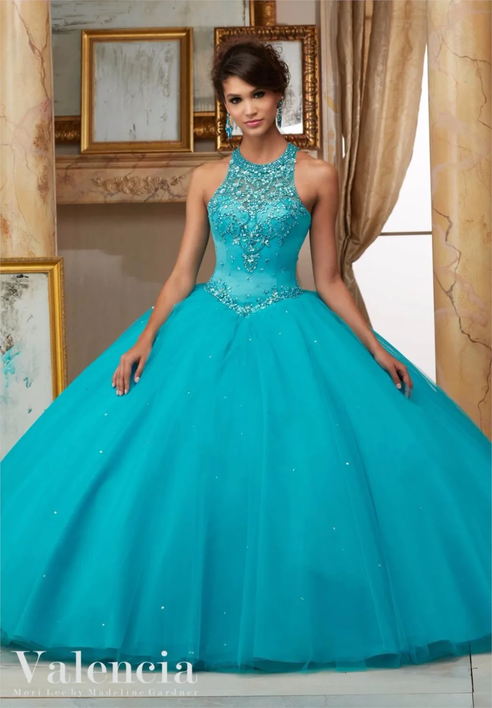 Navy Blue Red Quinceanera Dresses High Neck with Beaded Masquerade Ball Gowns Sweet 16 Dress Vestidos De 15 Anos