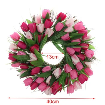 

Artificial Tulip Floral Wreaths Home Garden Wall Hanging Garland Front Door Window Supply for Party DIY Wedding Decoration