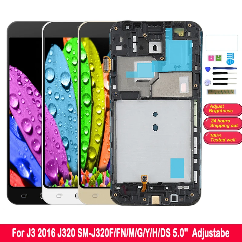 Pаспродажа SM J320FN M H DS font b lcd b font для samsung Galaxy J3 2016 J320F J320FN J320H J320M дисплей сенсорный экран дигитайзер сменная рамка