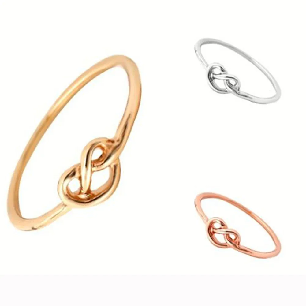 

2018 Hot Simple Style Gold Silver Rose Gold Color Heart Knot Shaped Rings with Velvet Bag for Women Fashion Jewelry Bijoux Gifts