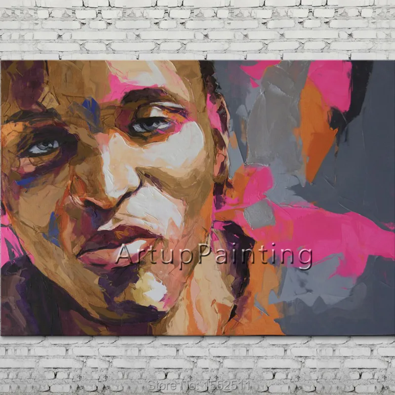 

Palette knife portrait Face Oil painting Character figure canva Hand painted Francoise Nielly wall Art picture for living room11