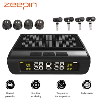 

USB Solar Charging Car TPMS Tire Pressure Monitoring System Digital Display Realtime Tyre Alarm Tool 4 External /Internal Sensor