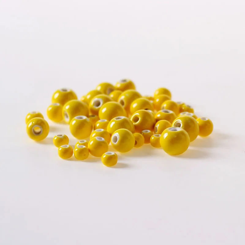 

50pcs/lot 6mm-12mm Ceramic Round Beads Fit DIY/handmade Gradual Yellow Loose Hole Bead for Necklace Bracelet Jewelry Making