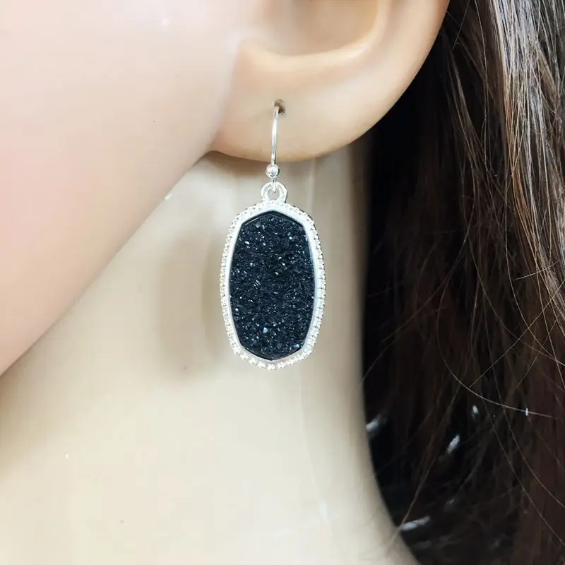 11 цветов резиновые Druzy Drusy висячие серьги с шестигранной имитацией кристаллов