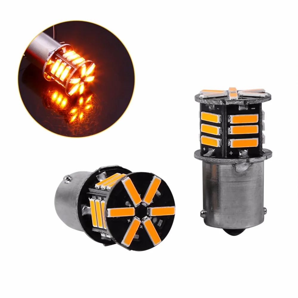 2Pcs S25 1156 BA15S 7014 21SMD LED Auto Car LED Bulbs Signal Lights Amber LED Signal Lights LED