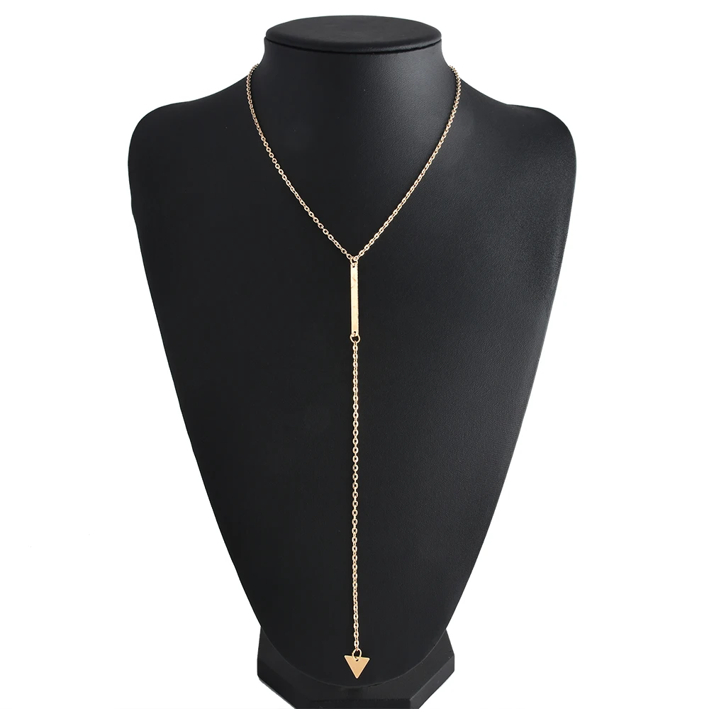 

Fashion Trangle Pendant Long Chain Necklace Gold Color Pick Chain Choker Necklace Women Jewelry