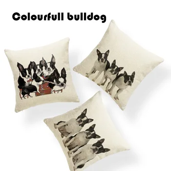 

Cartoon Oil Painting Boston Terrier Pillowcases Lovely Dog Children Room Sofa Decor Cushion Cover 43*43 cm Square Throw Pillows