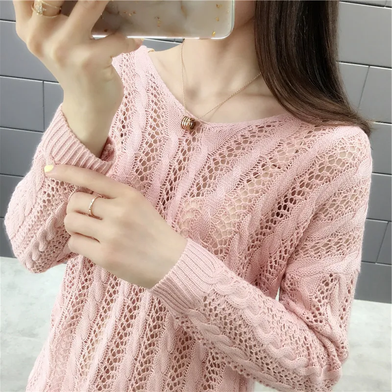 

Casual Hollow Out Knitted Sweater Pull Femme Women V Neck Long Sleeve Streetwear Pullovers Jumpers Sweaters Chompas Mujer