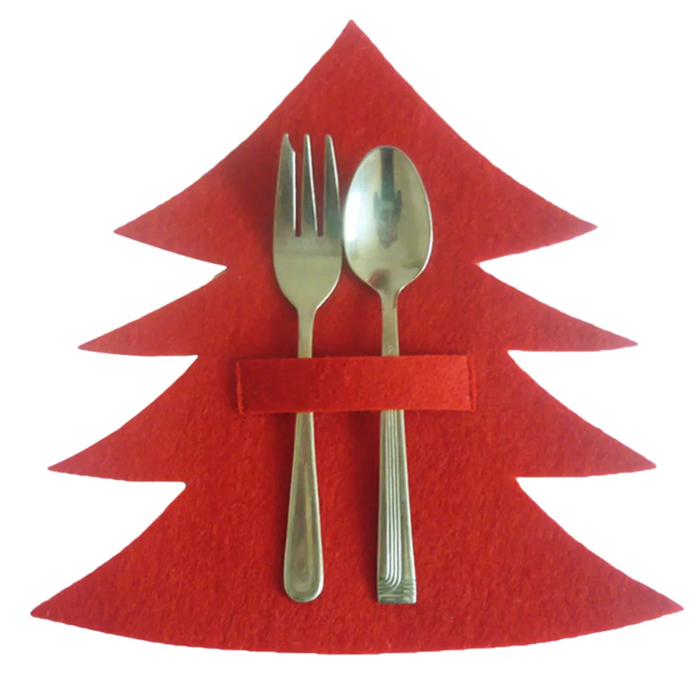 

4pcs/set Portable Christmas Tree Shaped Dinnerware Holder Christmas Decoration Knives And Forks Pockets Gift Tableware Bags