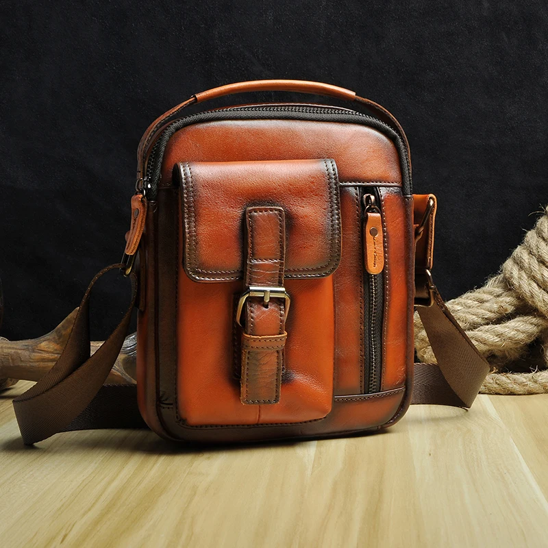 

Quality Leather Male Design Casual Travel Shoulder Messenger Crossbody bag Fashion 8" Tablets Mochila Satchel Tote bag 2070lb