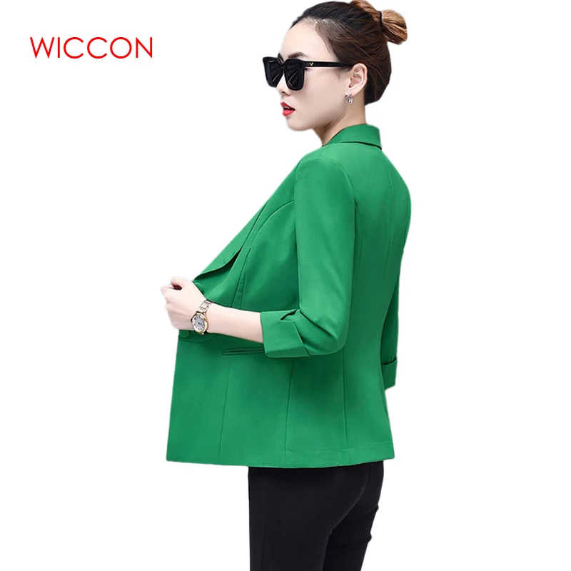 Autumn Korean Suit Women Fashion Casual Sinle Breasted Solid Three QuarterSleeve Top Elegant Blazers OL Workwear Office Clothes Blazer