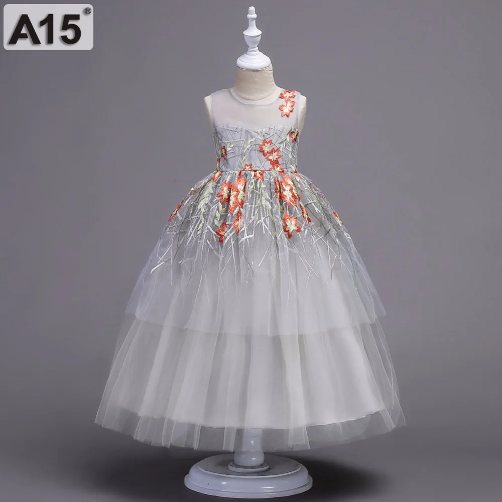 

Kids Girls Elegant Wedding Flower Girl Dress Princess Party Pageant Formal Long Lace Tulle Summer Children Clothing 2018 Teenage