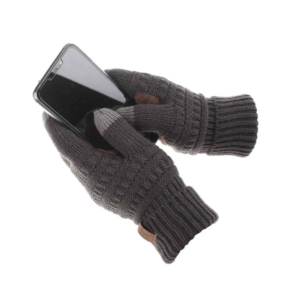 Новые перчатки для сенсорного экрана, перчатки, зимние теплые европейские и американские шерстяные вязаные перчатки для взрослых