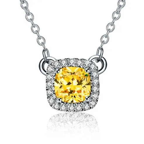 

Sterling Silver Pendant Necklace Golden NSCD Cushion Jewelry 925 Necklace 585 Gold Color 1CT Synthetic Diamonds Pendant for Girl