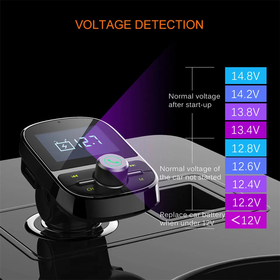 Bluetooth FM Transmitter Audio Car Mp3 Player Wireless In-Car FM Modulator Handsfree Bluetooth Car Kit with LCD Display (7)