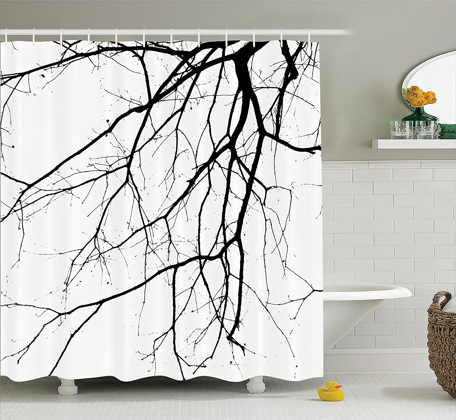 Shower Curtain Set Close Up Shot of Leafless Winter Tree Branches