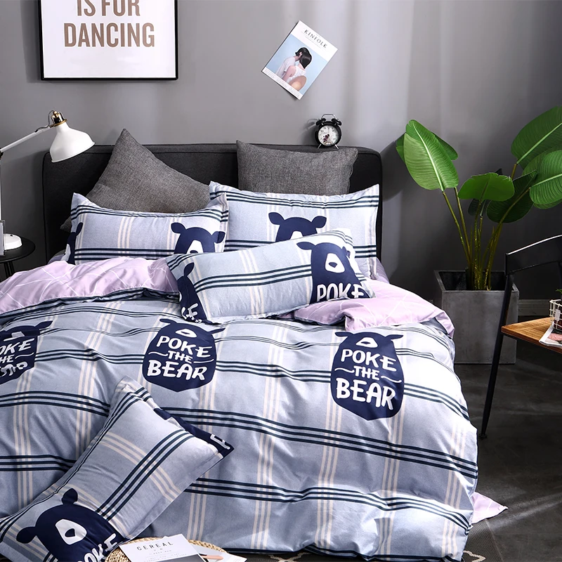 

Cartoon Blue Bear Pattern Polyester Fabric Bedding Bed Linen Bed Sheet Duvet Cover Pillowcase 3/4pcs Bedding Sets/Queen Size