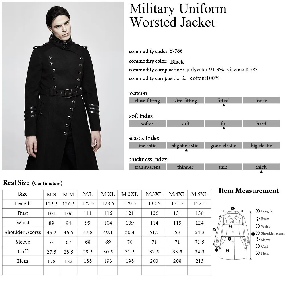 Gothic Military Metal Button Belt Black Winter Wool men Uniform Worsted coat Fashion Palace noble Long jackt Punk Rave Y-766