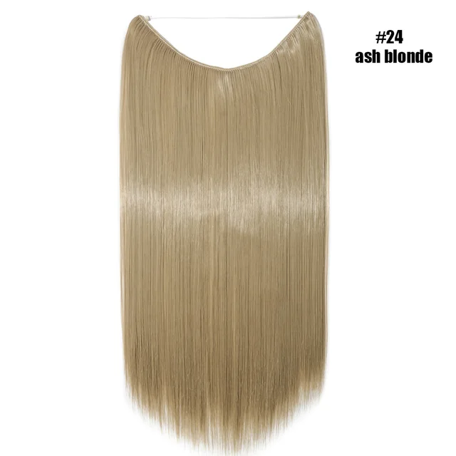 BENEHAIR Invisible Wire No Clips In Hair Extensions Secret Fish Line Hairpieces Synthetic Hair Extensions Fake Hair For Women ash blonde