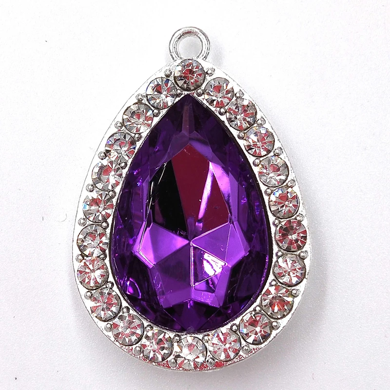 

10PCS/lot 3*4.5cm Kids Girls Gift Silver Zinc Alloy Princess Sofia The First Purple Teardrop Amulet Pendant Necklace Jewelry
