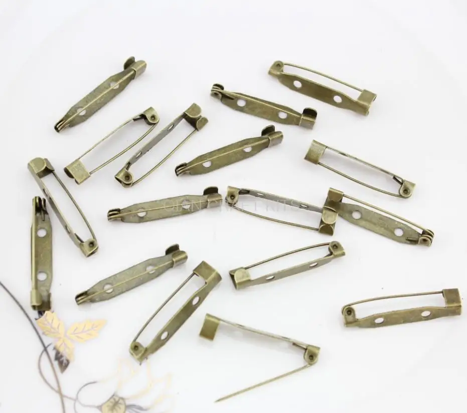 

300pcs Metal antique Bronze Brooch back Pins clips settings Backs safety pins 30mm lead and nickle free