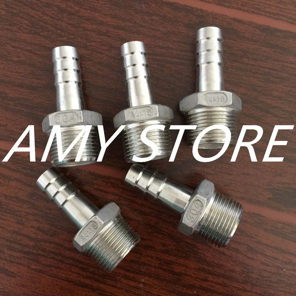 PK5 Stainless Steel 3/4" Male BSPT Threaded to 15mm Hose Barbed