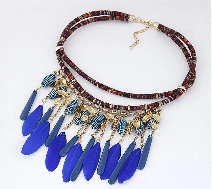Kymyad Collier femme винтажные массивные ожерелья для женщин Bijoux синие перья ожерелья и подвески макси Colar