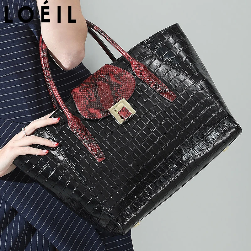 

LOEIL Leather handbag 2018 new women's fashion atmosphere handbag tide large capacity crocodile pattern bag tote bag