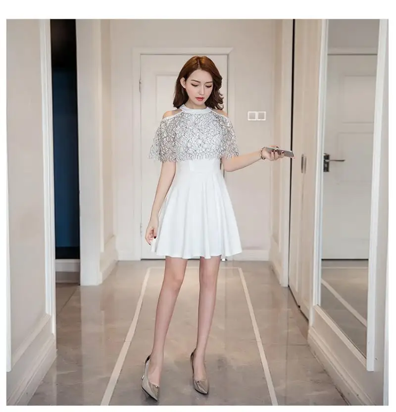 2018 New Arrivals Summer Women dress Short Sleeve Slim Hollow Out Lace A Word Is Bitter Fleabane Dresses Free Shipping