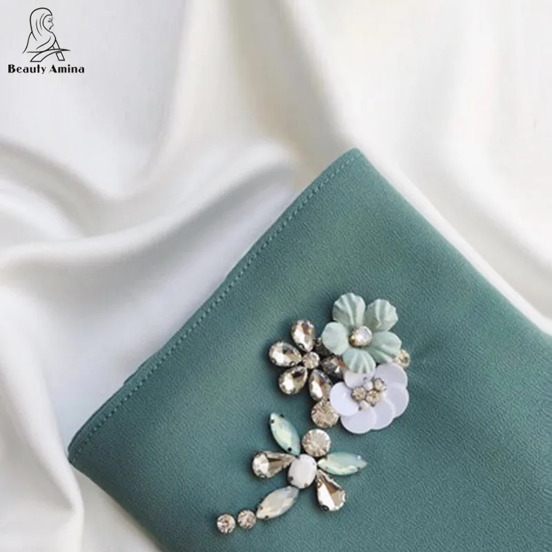 Ручной алмазный жоржет, шифон Макси Hijab шарф Мусульманский Для женщин обычный пузырь платок Обёрточная бумага хороший покрывал тюрбан Fimtariah