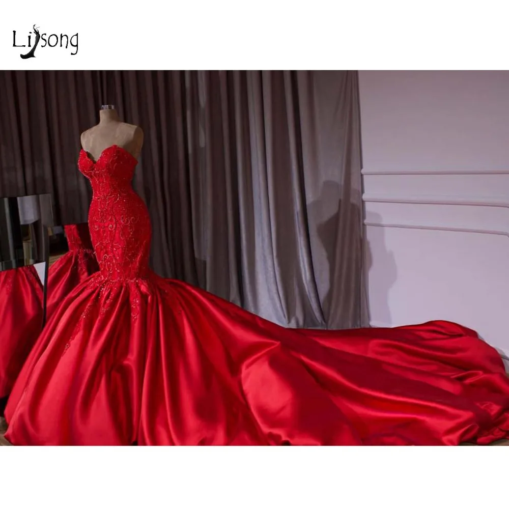 Aliexpress.com : Buy Luxury Dubai Red Beaded Mermaid Wedding Dresses ...