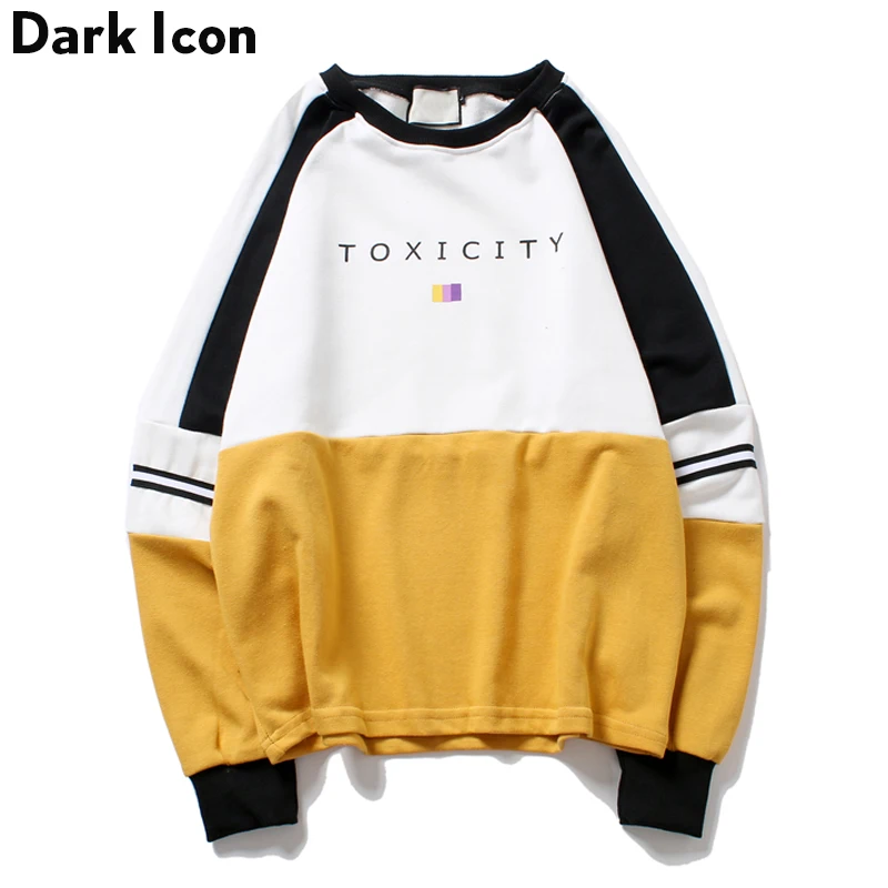 DARK ICON Drop Shoulder Color Block Round Neck Men's Sweatshirt 2018 Autumn Terry Material Hip Hop Sweatshirt 3 Colors