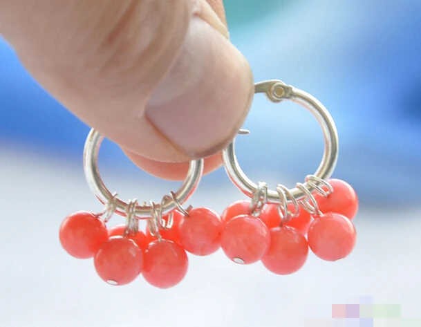 

hot sell new - free shipping 12159 natural pink coral round dangle earring