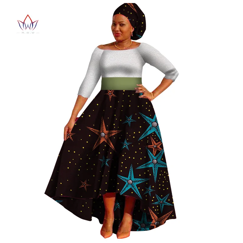 Африканские платья для женщин Дашики кружева+ хлопчатобумажная ткань с принтом африканская одежда Базен плюс размер длинное платье для леди WY732 - Цвет: 15