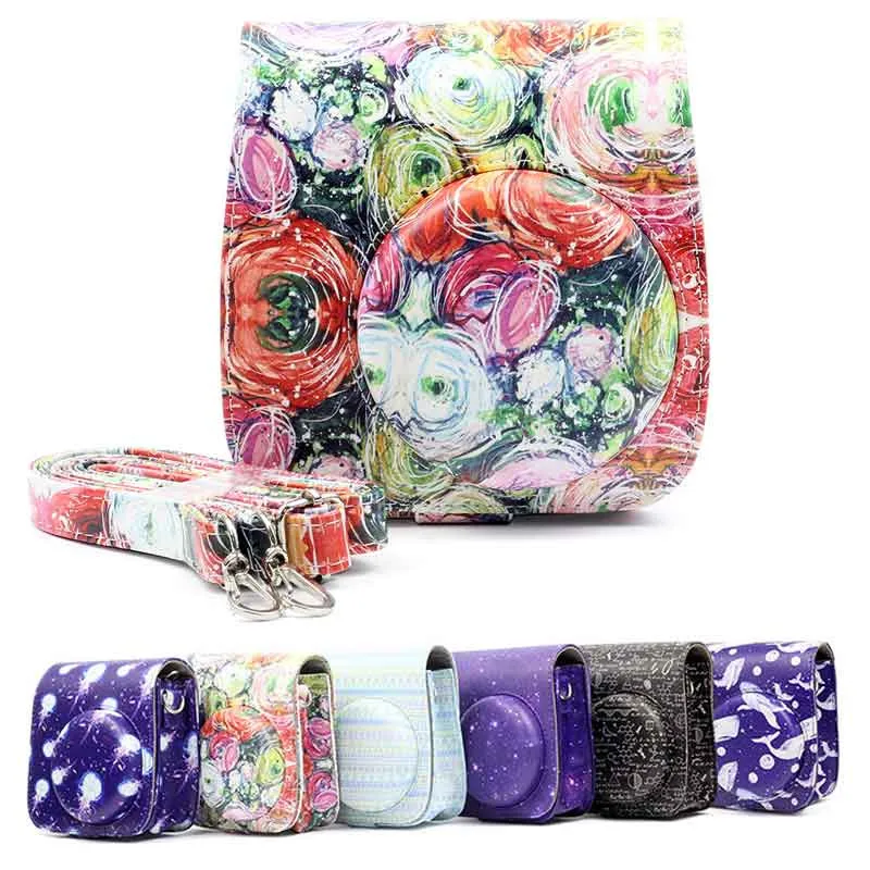 

Ethnic Style Camera Bag For Fuji Fujifilm Instax Mini 9 8 8+ Case PU Leather Plaid Pattern Case Cover for Instant Film Bag